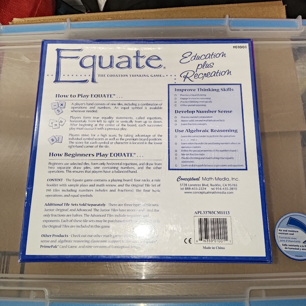 Conceptual Math MediaEquate: The Equation Thinking Board Game New